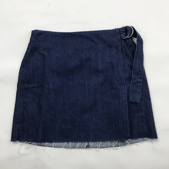 NEW Madewell Denim Raw-Hem Mini Wrap Skirt - Picture 4 of 6